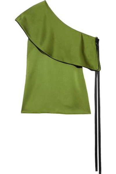 Hellessy Woman One-shoulder Layered Silk-satin Top Leaf Green In Black