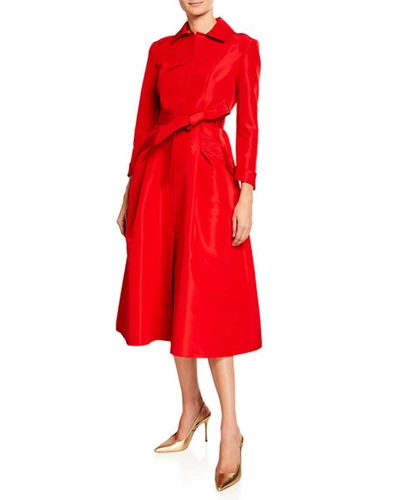 Atelier Caito For Herve Pierre A-line Belted Silk Faille Gown In Red