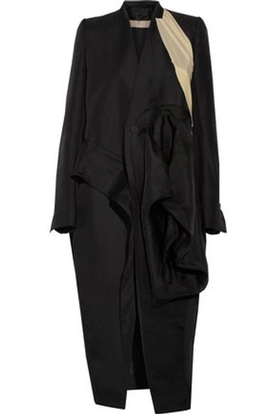 Rick Owens Woman Candy Crepe De Chine-paneled Gathered Silk-gabardine Coat Black
