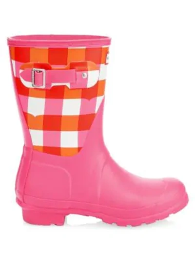 Hunter Women's Original Short Gingham Rain Boots In Pink