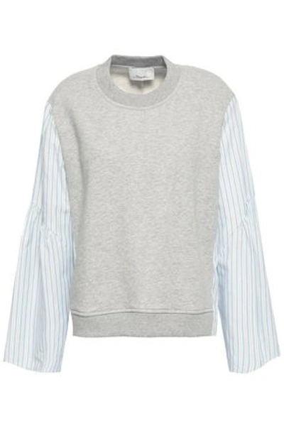 3.1 Phillip Lim / フィリップ リム 3.1 Phillip Lim Woman Striped Poplin-paneled French Cotton-terry Top Light Gray
