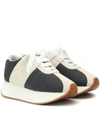 Marni Big Foot Mesh And Suede Sneakers In White,grey