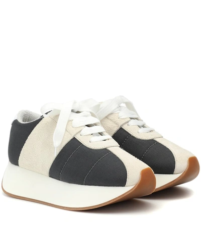 Marni Big Foot Mesh And Suede Trainers In White,grey