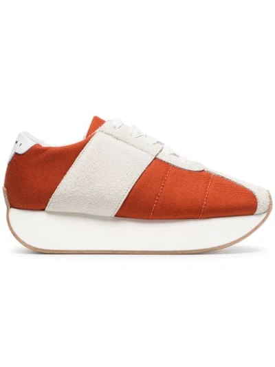 Marni Orange And White 40 Suede Panel Flatform Sneakers