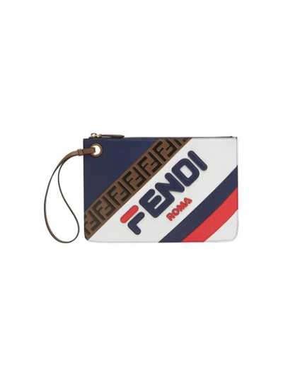 Fendi Logo Patch Clutch In Blue