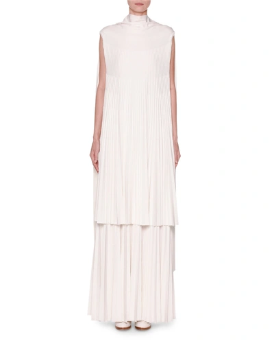 Agnona Cap-sleeve Pleated Knit Dress In White