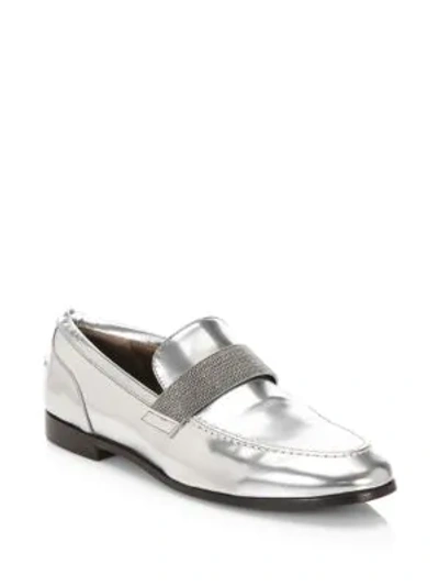 Brunello Cucinelli Mirror Effect Leather Loafers In Silver