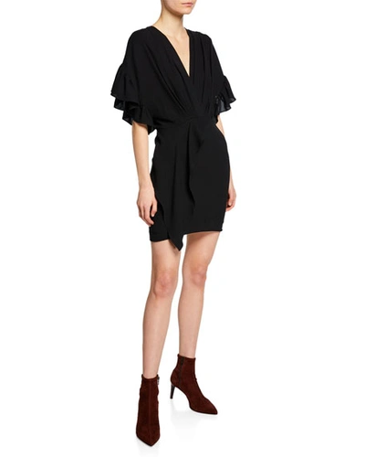 Iro Cedar Flutter-sleeve V-neck Cocktail Dress In Black