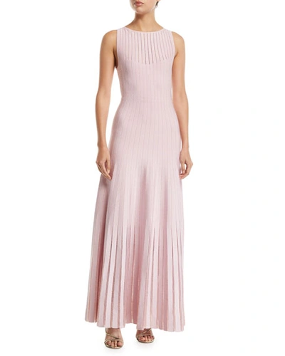 Zac Posen Knit-striped Tulle-trim Illusion Gown In Light Pink