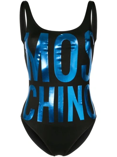 Moschino Metallic Logo One-piece Swimsuit In Blue Multi