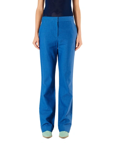 Tibi Jamie Linen-viscose Suiting Boot-cut Pants In Blue