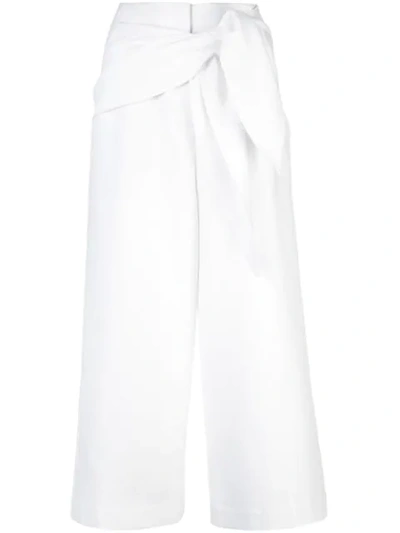 Tibi Demi Cotton Suiting Cropped Trousers W/ Front Tie In White