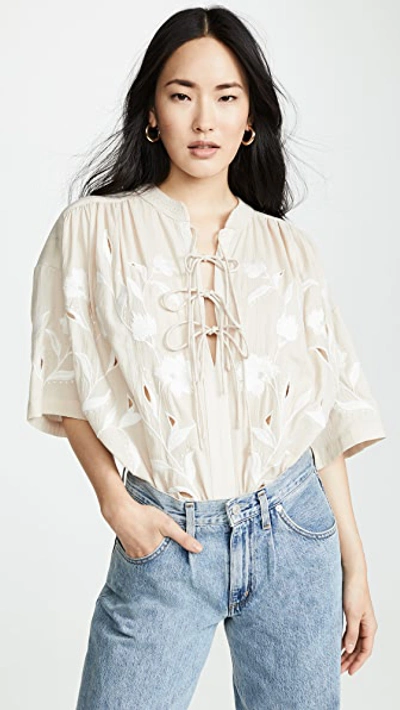 Iro Hiba Embroidered Lace-up Top In Nude