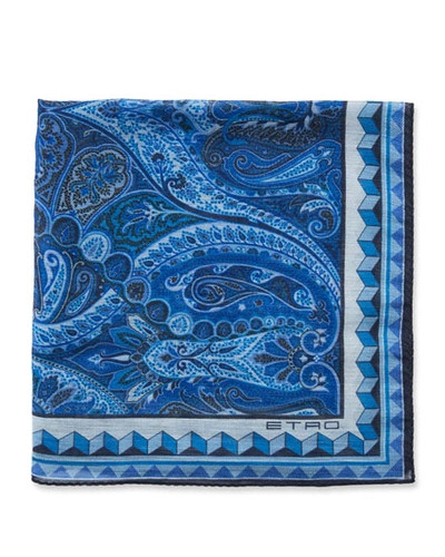 Etro Men's Bangalore Paisley Linen/silk Pocket Square In Light Blue