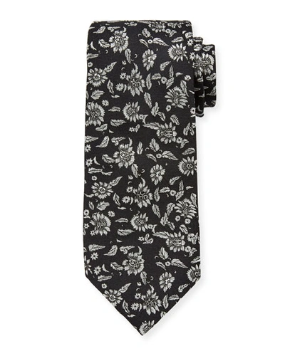 Etro Men's Metallic Floral Silk Tie In Black