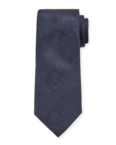 Etro Men's Tonal Paisley Stripe Silk Tie In Navy