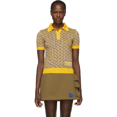 Prada Yellow Silk Printed Polo In Senape