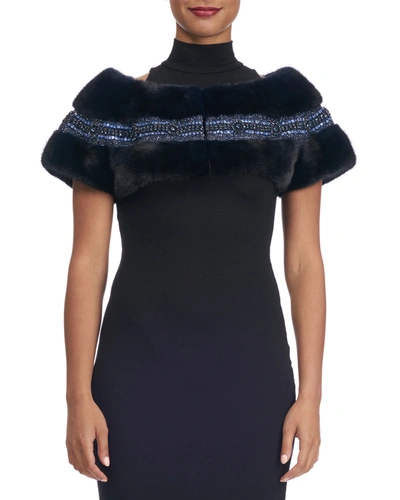 Carolyn Rowan Mink Fur Capelet With Swarovski&reg; Crystals In Navy