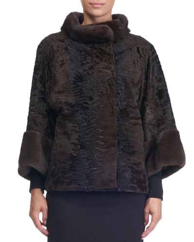 Maurizio Braschi Swakara Fur Jacket With Mink Collar & Cuffs In Brown