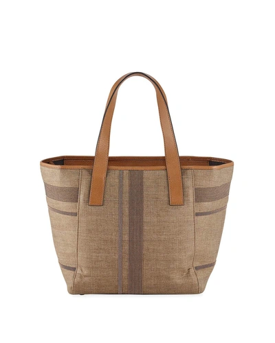 Brunello Cucinelli Linen And Monili Tote Bag In Brown