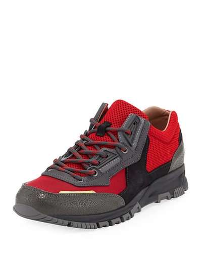 Lanvin Men's Colorblock Mesh Trainer Sneakers In Gray/red