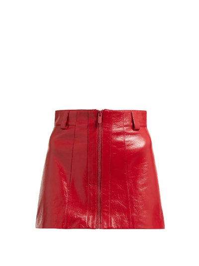 Miu Miu Crackled-leather Mini Skirt In Red