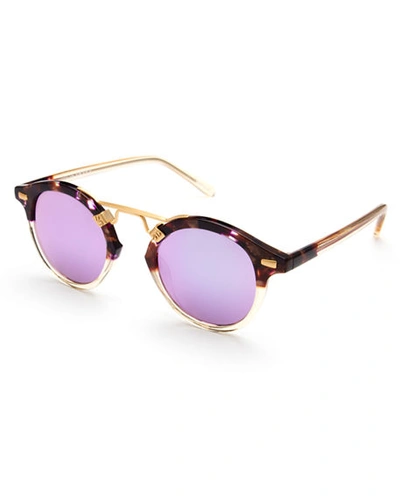Krewe St. Louis Round Mirrored Sunglasses In Matte Black 24k