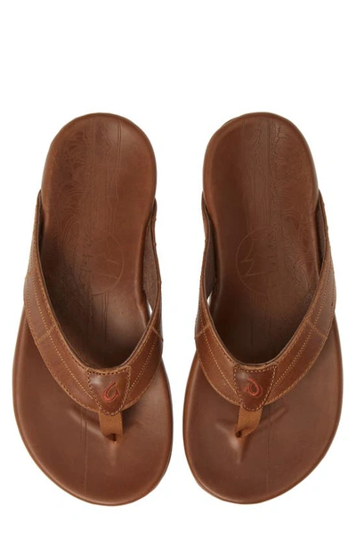 Olukai Hokule'a Kia Flip Flop In Tan Leather