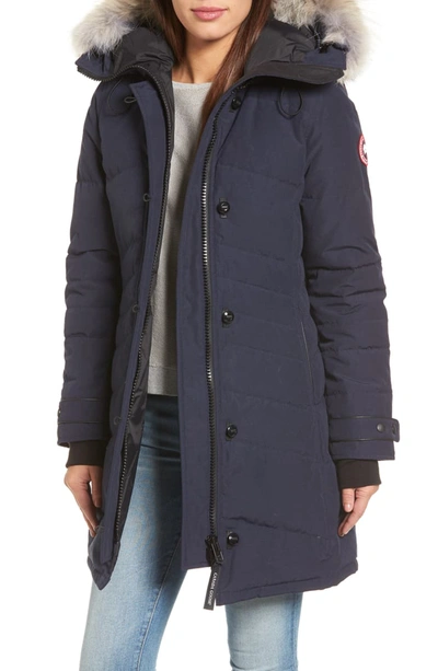 Canada Goose Lorette Hooded Down Parka With Genuine Coyote Fur Trim In Navy