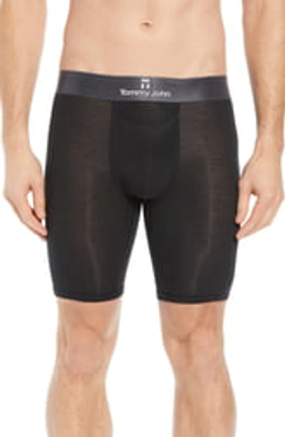 Tommy John Second Skin Gunmetal Waistband Boxer Briefs In Black