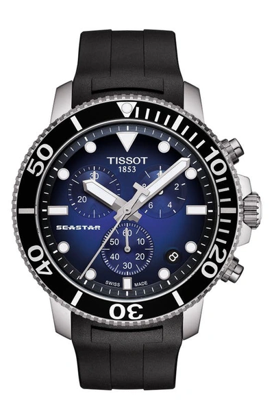 Tissot Seastar 1000 Blue-dial & Black Rubber Strap Chronograph, 45.5mm In Blue/black