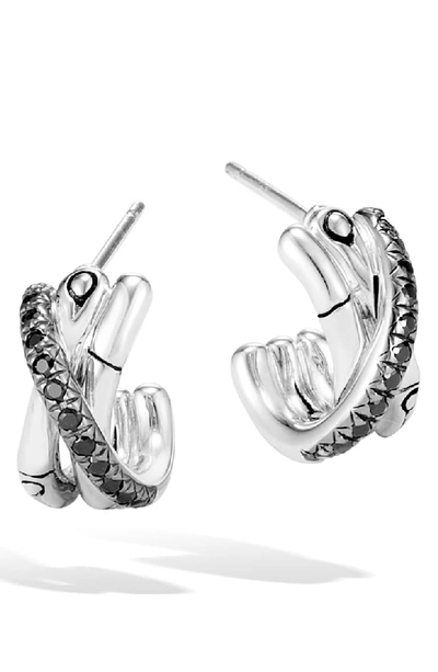 John Hardy Sterling Silver Bamboo Black Sapphire & Black Spinel J-hoop Earrings In Black/silver