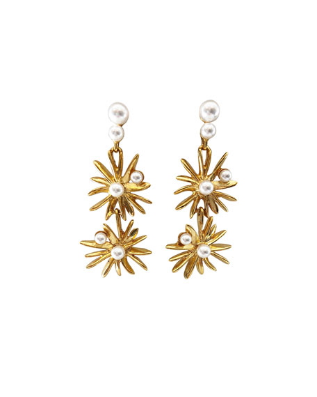 Oscar De La Renta Imitation Pearl Starburst Drop Earrings In Gold ...