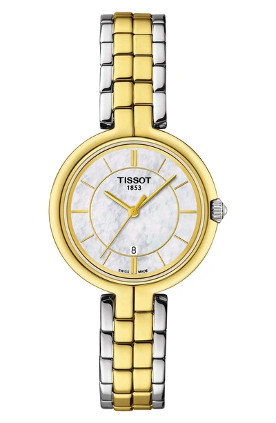 Tissot Flamingo Bracelet Watch, 30mm In Silver/ Mop/ Gold