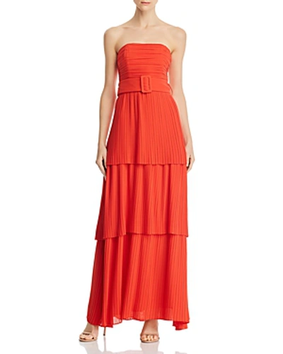 Fame And Partners The Whittier Strapless Pleated Maxi Dress In Orange