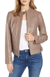 Cole Haan Leather Moto Jacket In Taupe