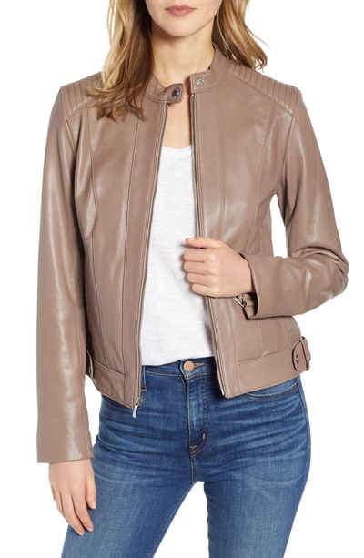 Cole Haan Leather Moto Jacket In Taupe
