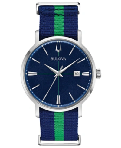 Bulova Men's Aerojet Blue & Green Polyester Strap Watch 39mm In Blue/green