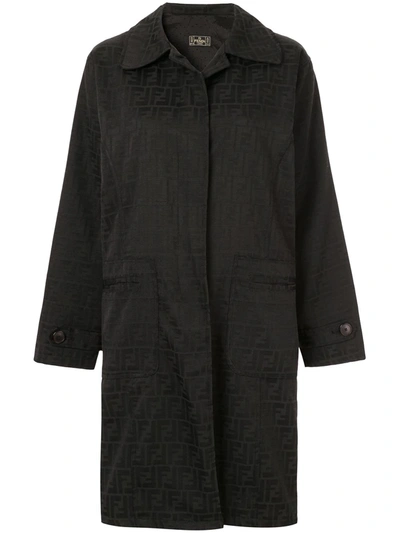Pre-owned Fendi 1990s Monogram-pattern Midi Coat In Black