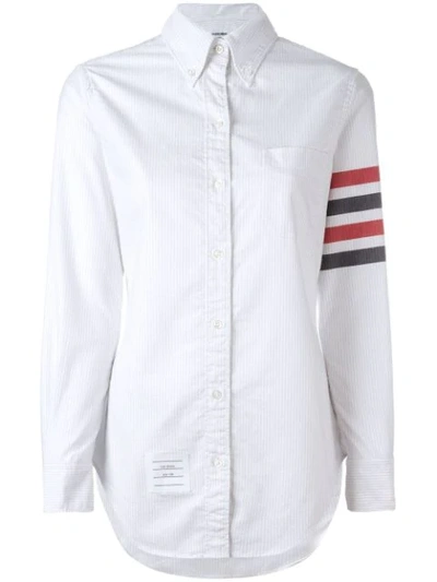 Thom Browne Long Sleeve Button Down With Woven 4-bar Stripe In University Stripe Oxford In White