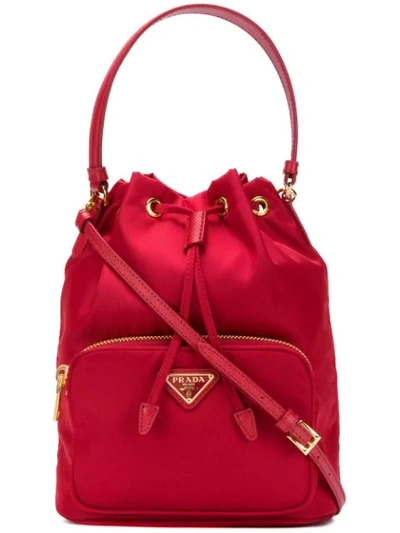 Prada Logo Bucket Bag In Red