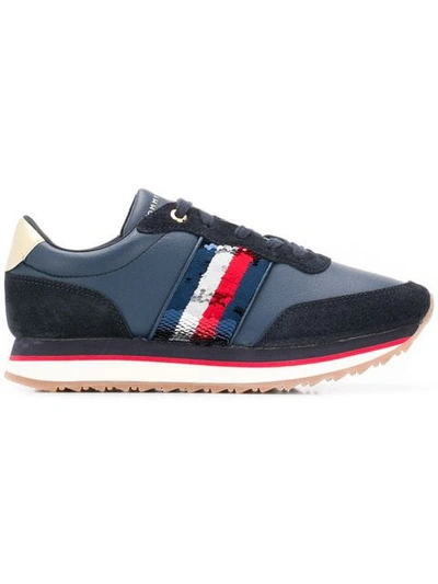 Tommy Hilfiger Sequin Detail Runner Sneakers In Blue