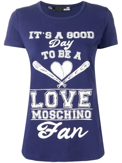 Love Moschino Slogan Print T In Blue