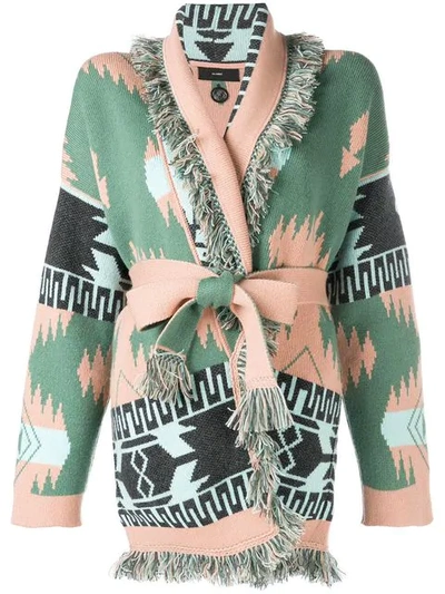 Alanui Knit Printed Dressing Gown Cardigan In Green