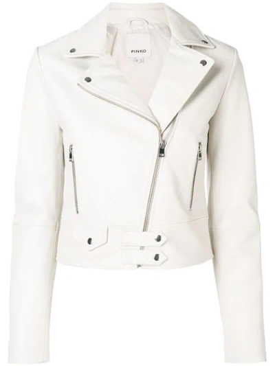 Pinko Cropped Leather Jacket In White
