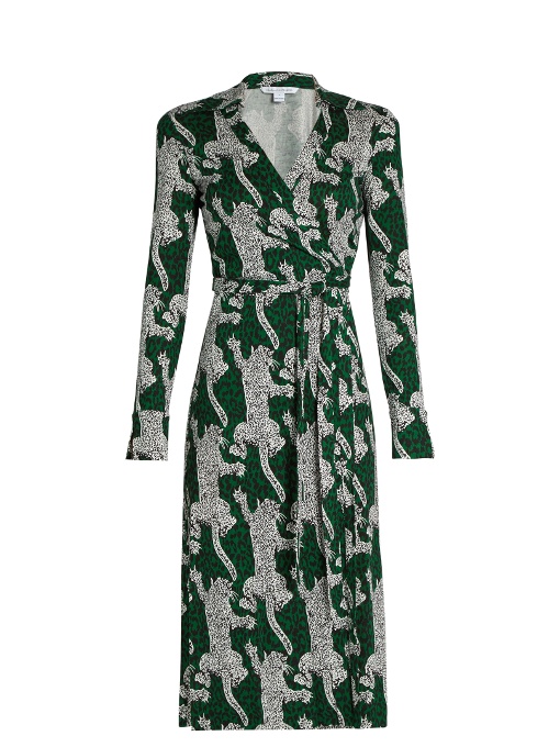 dvf green leopard dress