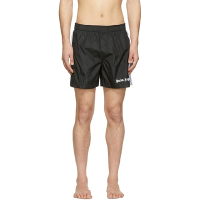 Palm Angels Logo Track Swim Shorts In Black White