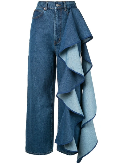 Solace London Tay Ruffle-detailed Jeans - Blue