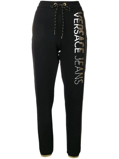 Versace Jeans Studded Logo Track Pants In Black