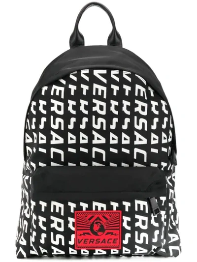 Versace Logo Backpack In Black